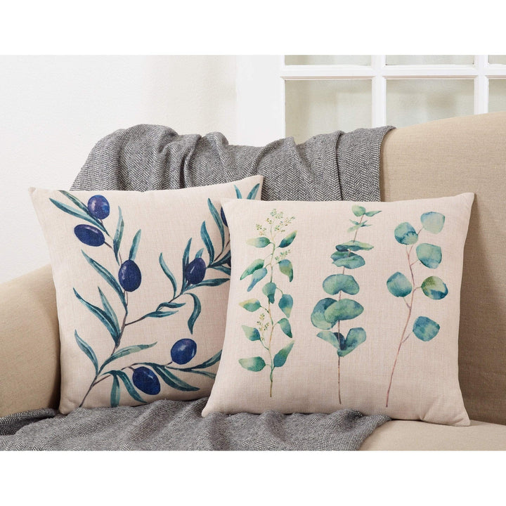 Beige Eucalyptus Print Throw Pillow Floral Traditional Polyester One - Diamond Home USA