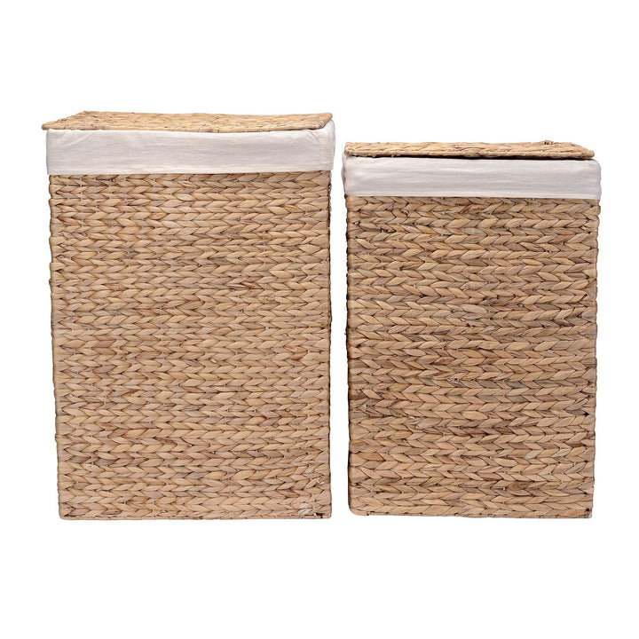 Handmade Wicker Laundry Hampers - Set of 2 Water Hyacinth Storage Baskets with Natural