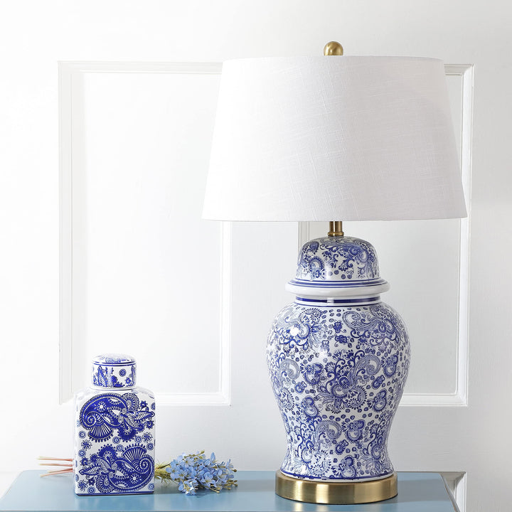 29.5" Ceramic Led Table Lamp Blue/White Blue Traditional Transitional Brass Gold - Diamond Home USA