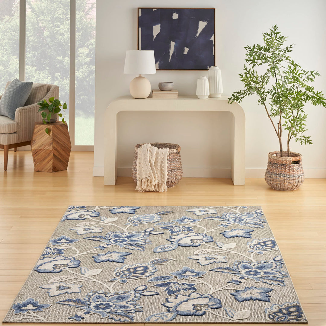 Nourison Aloha Indoor/Outdoor Modern Blue/Grey 9' x 12' Area Rug Easy Cleaning - Diamond Home USA