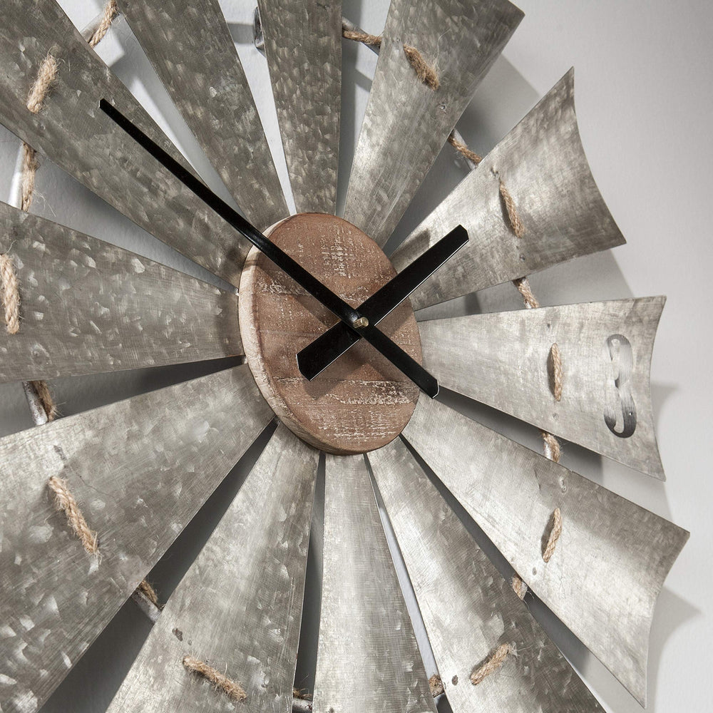 Grey Black Windmill Clock Oversized Rustic Farmhouse Theme Western French - Diamond Home USA
