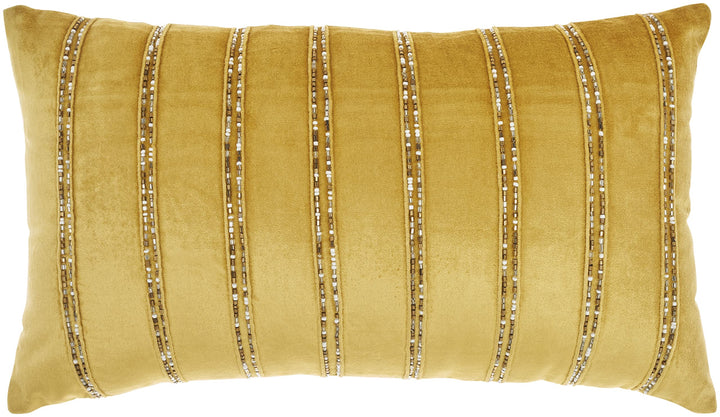 Mina Victory Sofia Beaded Stripes Gold 12" x 21" Throw Pillow - Diamond Home USA