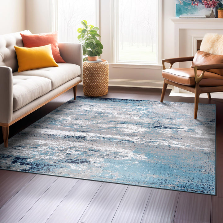Rugshop Distressed Abstract Watercolor Square Area Rug 6'6" x 6'6" Blue 6'6x"6'6" Sq - Blue