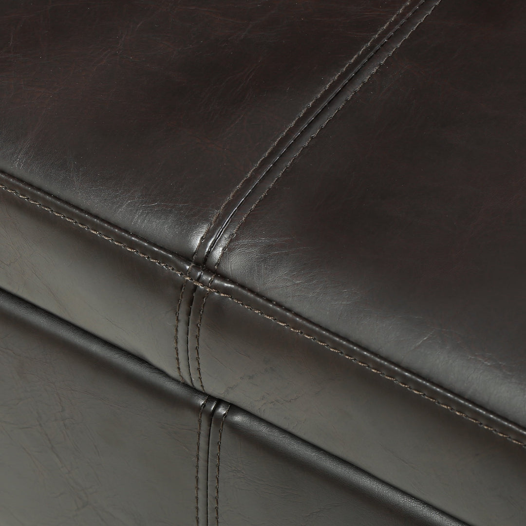 GDFStudio Brown Leather Armed Storage Ottoman Bench - Diamond Home USA