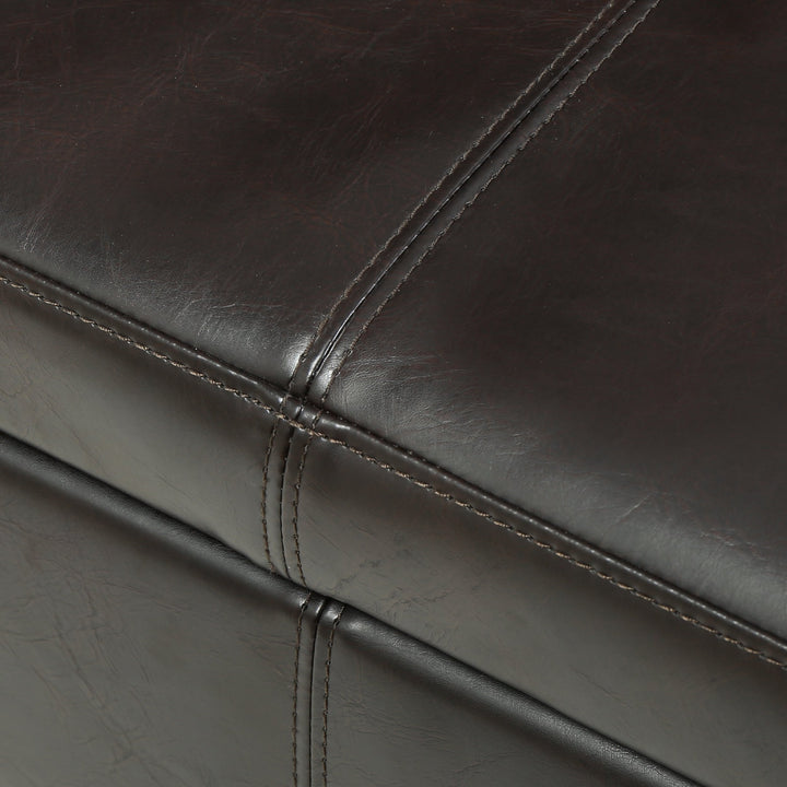 GDFStudio Brown Leather Armed Storage Ottoman Bench - Diamond Home USA