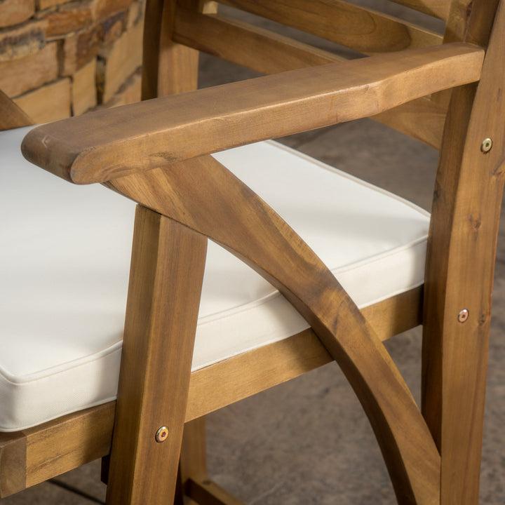Christopher Knight Home Hermosa Acacia Wood Outdoor Barstools 4-Pcs Set Teak Brown+Cream - Diamond Home USA