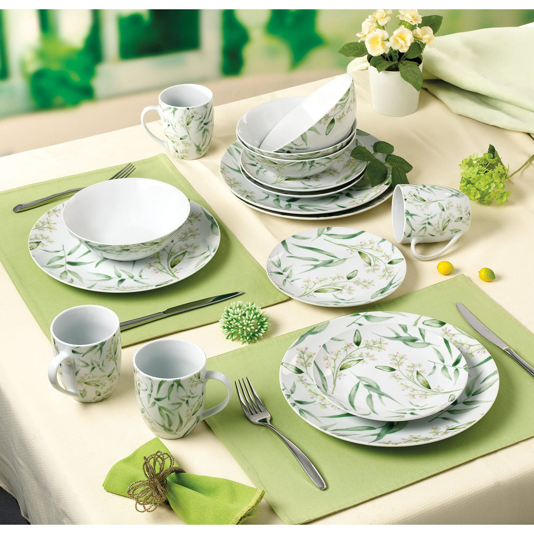 16pcs Coupe Shape Dinnerware With Full Bamboo Decal In Green Color Service For 4 - Diamond Home USA