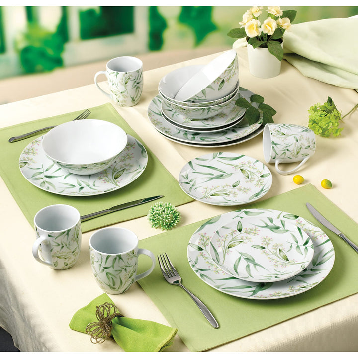 16pcs Coupe Shape Dinnerware With Full Bamboo Decal In Green Color Service For 4 - Diamond Home USA