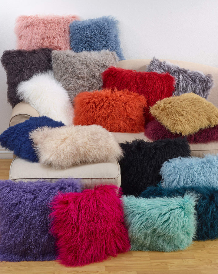 SAO LIFESTYLE 100% Wool Mongolian Lamb Fur Throw Pillow with Poly Filling