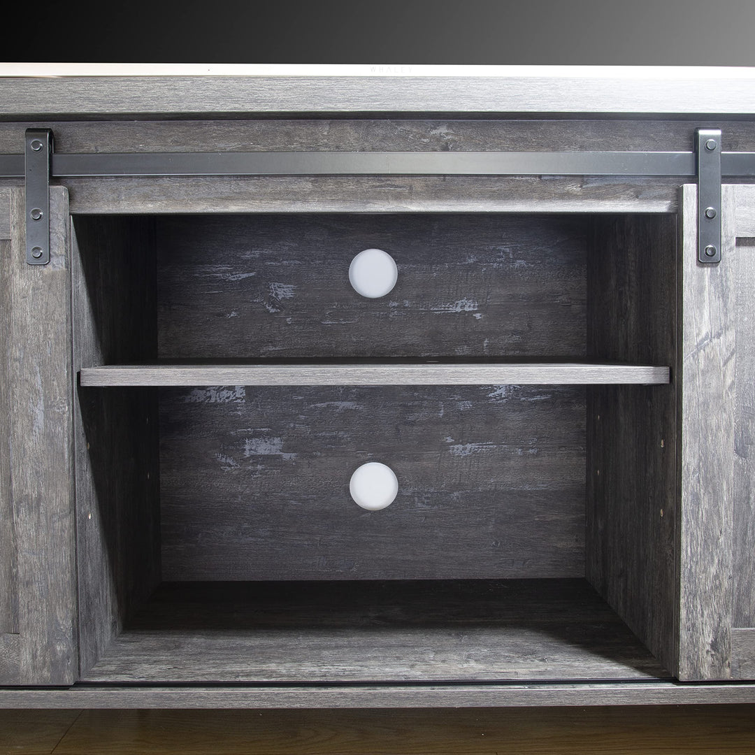 ICE ARMOR 58" W Farmhouse Stand with Sliding Barn Doors for TVs up to 65 Washed Black - Diamond Home USA