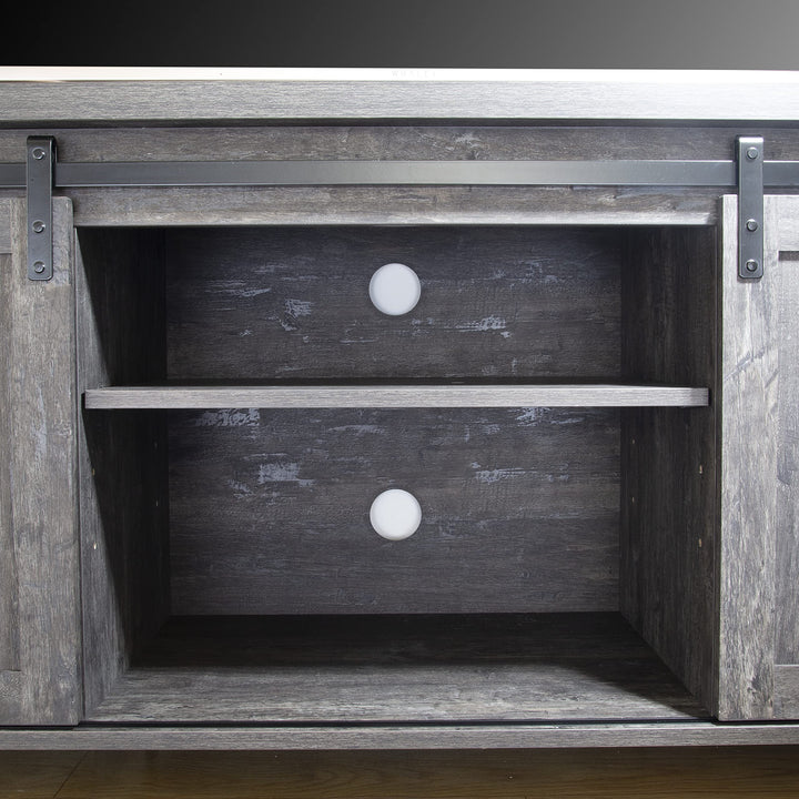 ICE ARMOR 58" W Farmhouse Stand with Sliding Barn Doors for TVs up to 65 Washed Black - Diamond Home USA