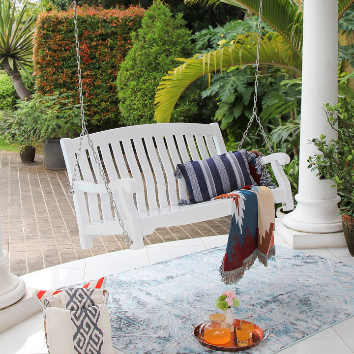 Bonn Mahogany Wood White Porch Swing - Diamond Home USA