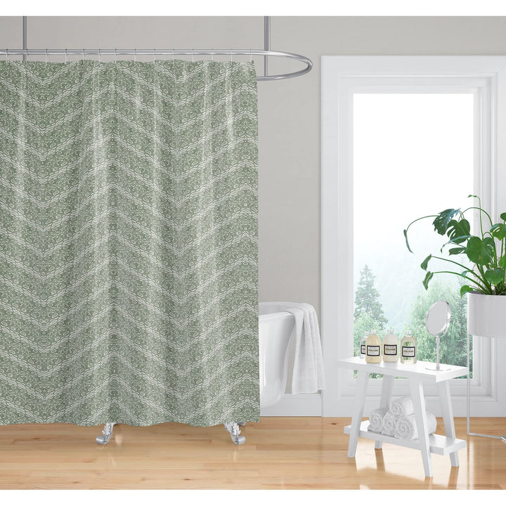 Chevron Snake Green Shower Curtain Green Animal Print Modern Contemporary - Diamond Home USA