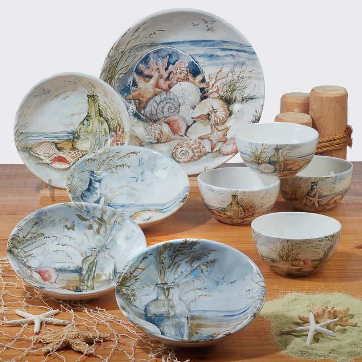 Coastal Landscape Fish Platter 19.5" X 8.75" Blue Brown Casual Oval Ceramic 1 - Diamond Home USA