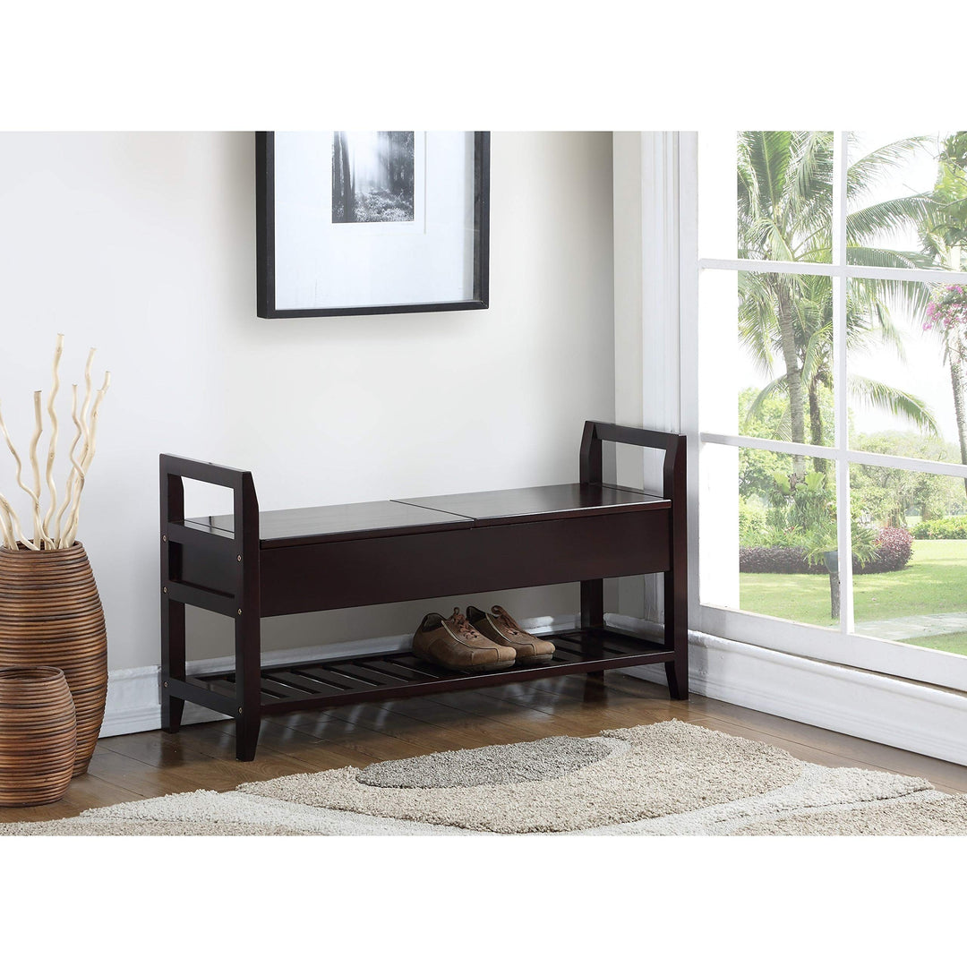 Espresso Storage Shoe Bench Brown Modern Contemporary Solid Fabric Wood - Diamond Home USA