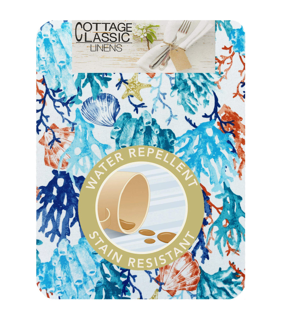 Lintex Coral Reef Heavy Weight Indoor/Outdoor Print Fabric Tablecloth - Blue and 60"x84" - Diamond Home USA