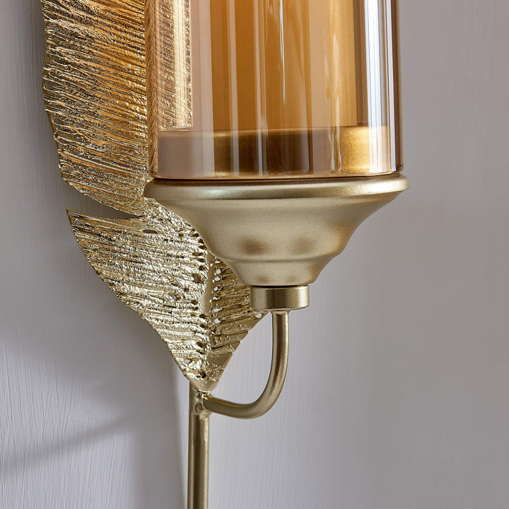 17 inches Gold Feather Wall Candle Sconces (Set of 2) Metal Medium - Diamond Home USA