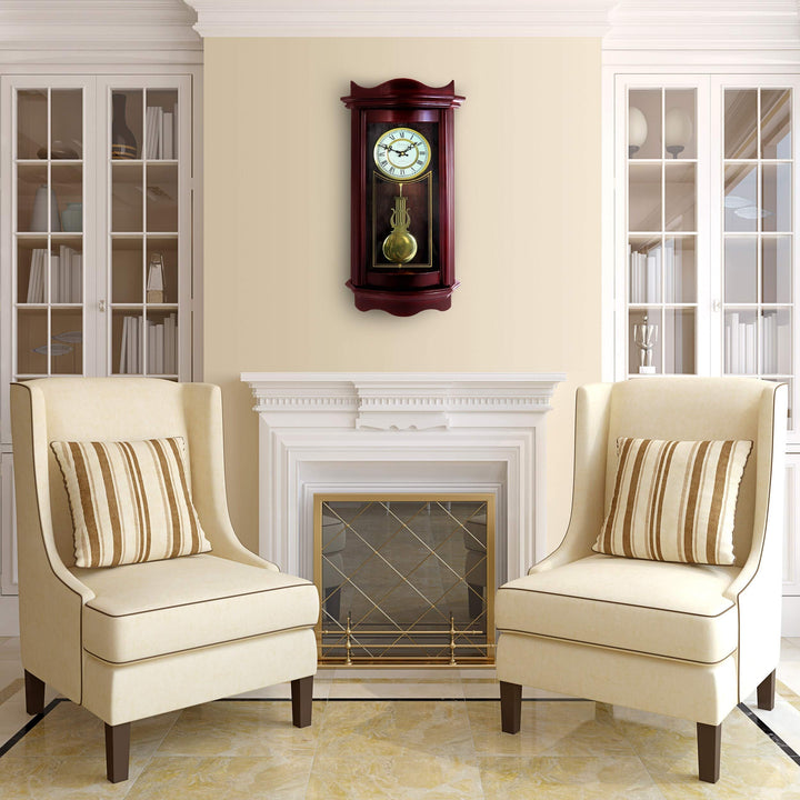 Decorative Wall Clock with Pendulum in Cherry Red Rectangular Wood Finish - Diamond Home USA