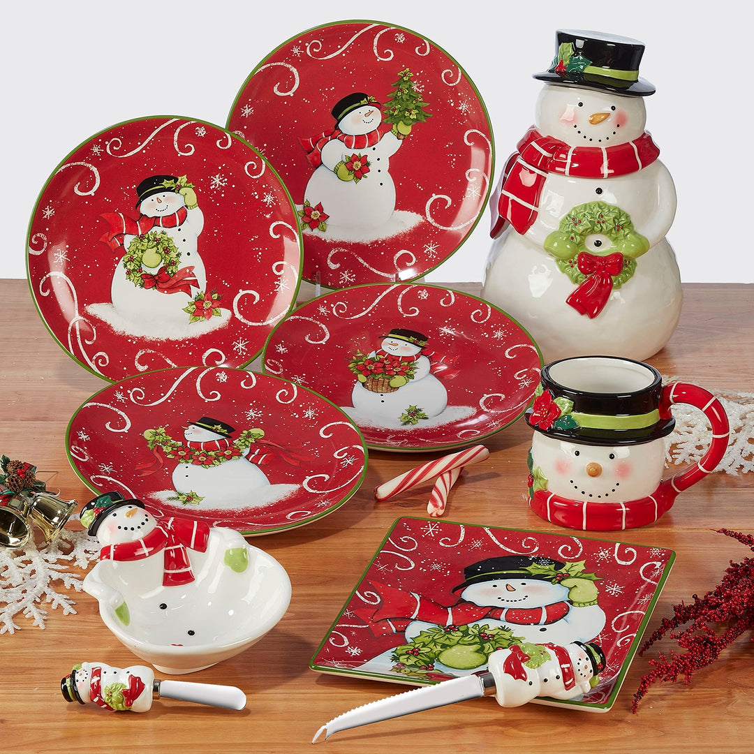 Holiday Magic Snowman 6" Canape/luncheon/snack Plates Set Of 4 Multi Color Red - Diamond Home USA