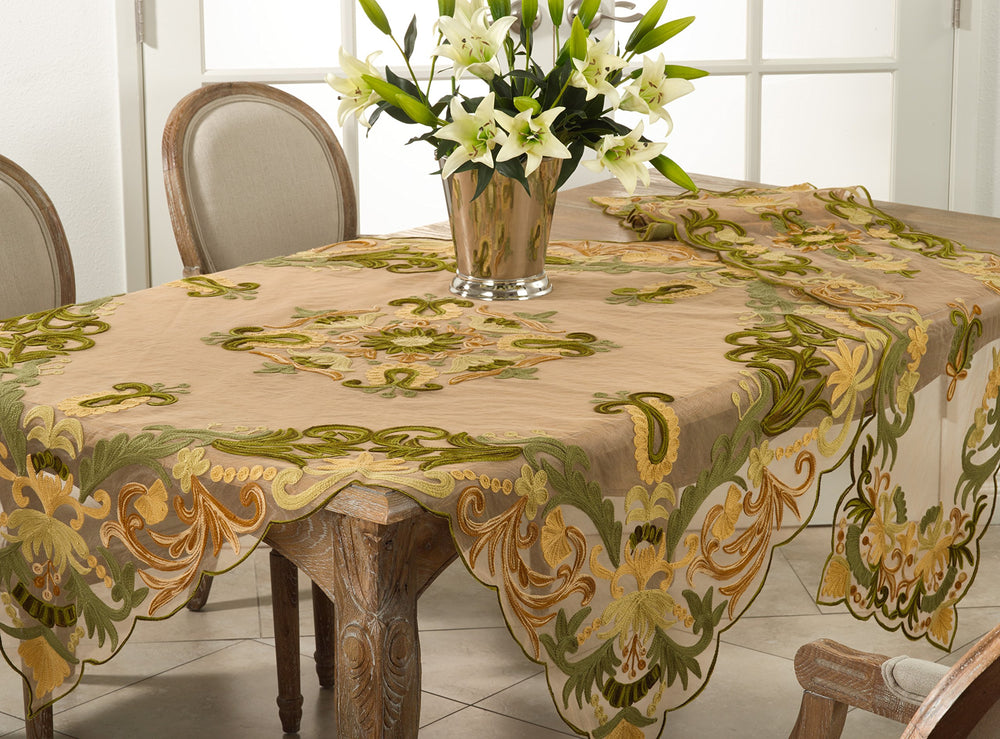 SARO LIFESTYLE AN01.G1672B Alessandra Collection Embroidered Runner Green - Diamond Home USA