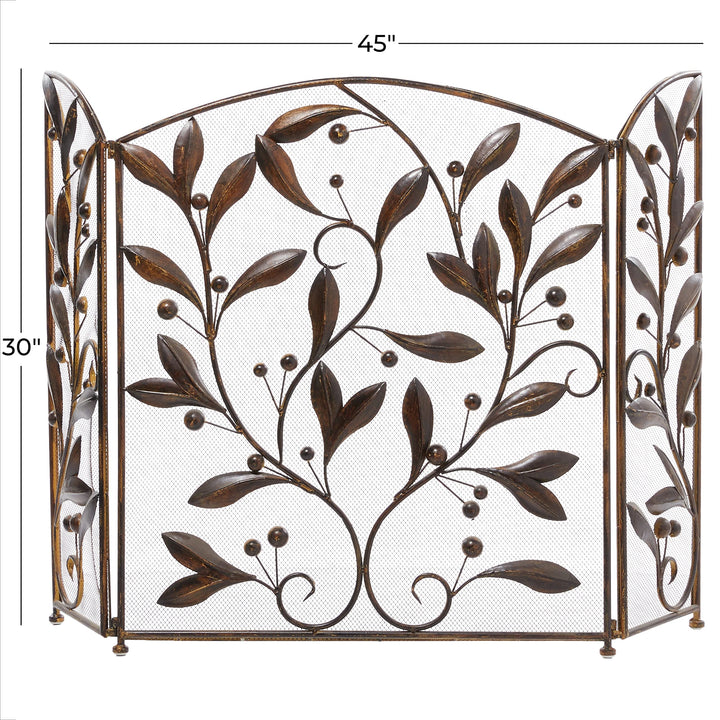 Brown Iron Eclectic Wood Fireplace Screen Floral 30 X 45 Modern Contemporary Grey - Diamond Home USA