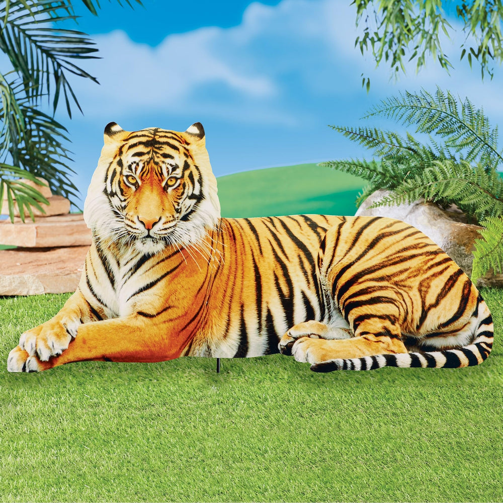 Realistic Laying Tiger Outdoor Garden Stake X Orange Metal - Diamond Home USA