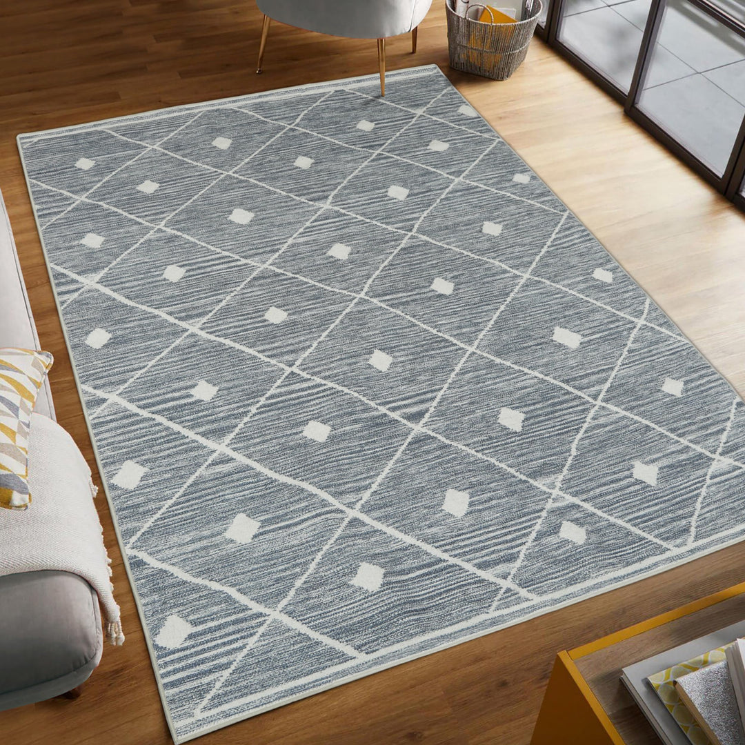 Wyatt & Ash Blue Grey Seta Imagine Printed Chenille 5'x7' Non Skid & Machine 5x7 - Blue Gray