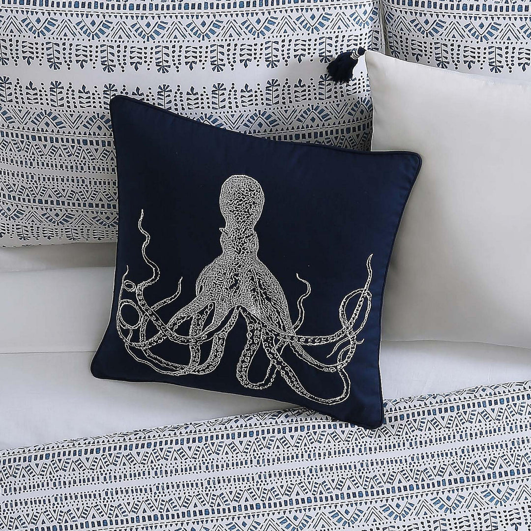 Oceanfront Resort Octopus Decorative qauare Navy Pillow Decorative Pillow 18" - Diamond Home USA