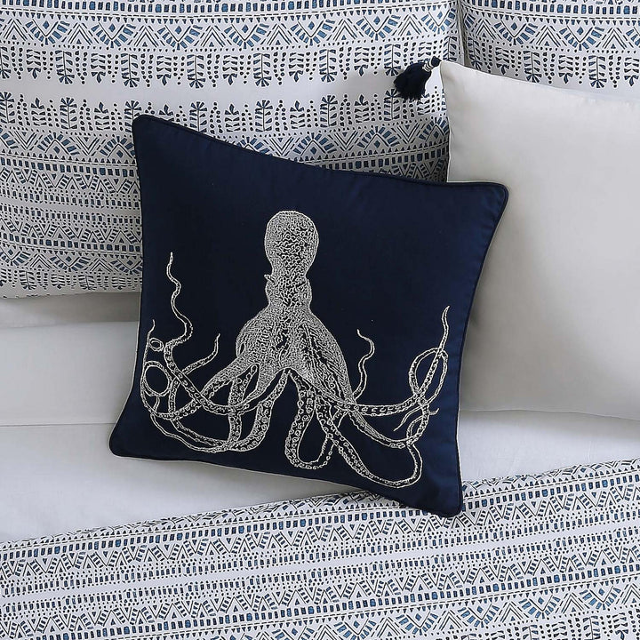 Oceanfront Resort Octopus Decorative qauare Navy Pillow Decorative Pillow 18" - Diamond Home USA