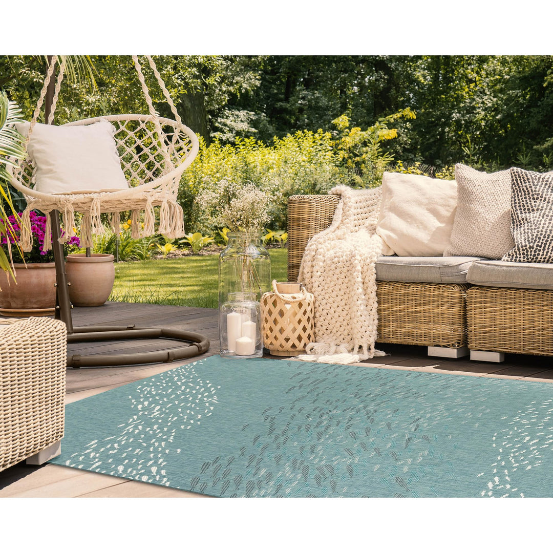 Liora Manne CARMEL Indoor/Outdoor Power Loomed Synthetic Blend Low Profile 3'3" x 4'11" - Aqua - Diamond Home USA