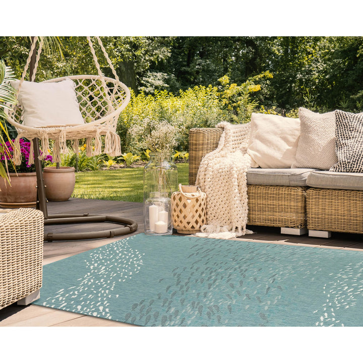 Liora Manne CARMEL Indoor/Outdoor Power Loomed Synthetic Blend Low Profile 3'3" x 4'11" - Aqua - Diamond Home USA