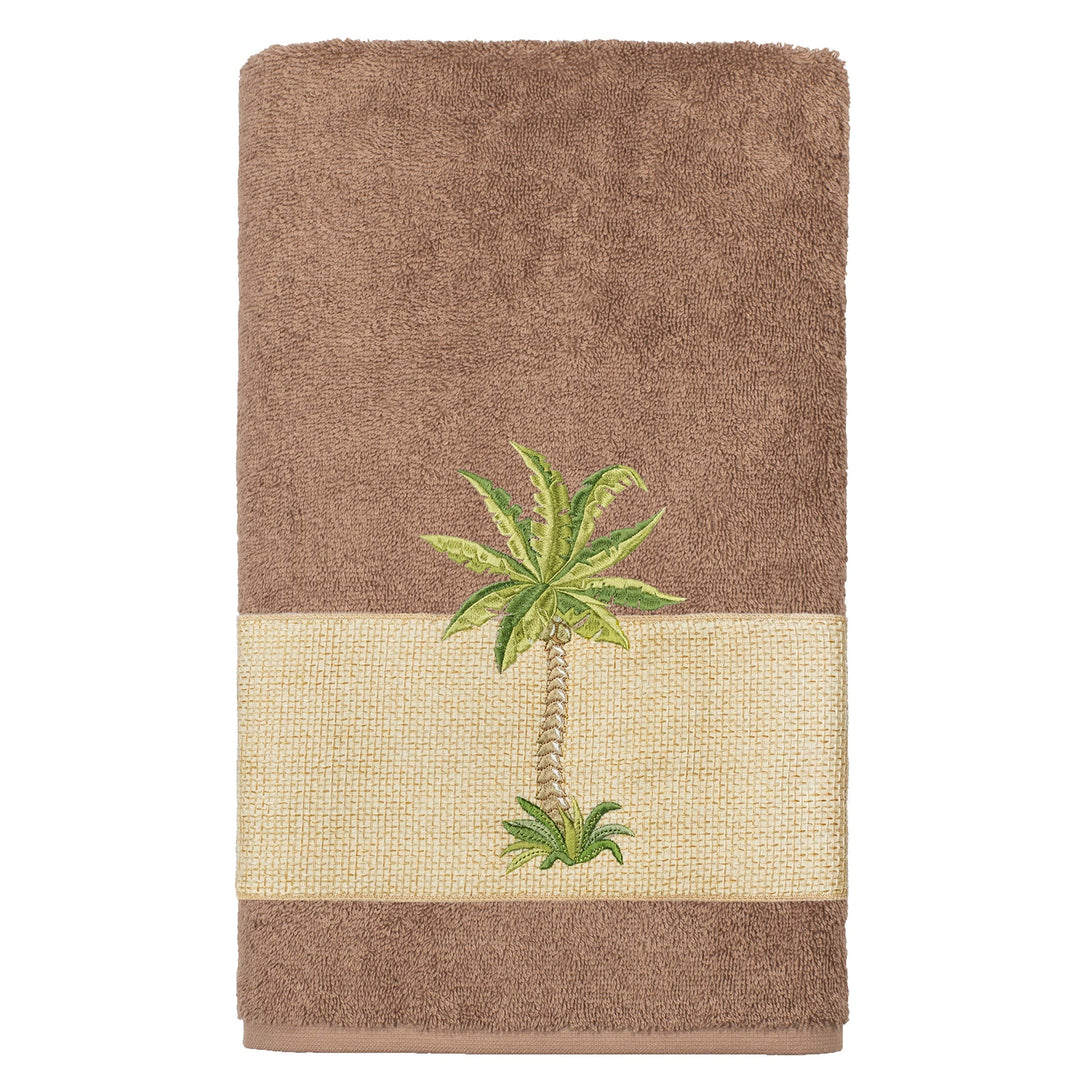 Turkish Cotton Palm Tree Embroidered Latte Brown 3-Piece Towel Set - Diamond Home USA