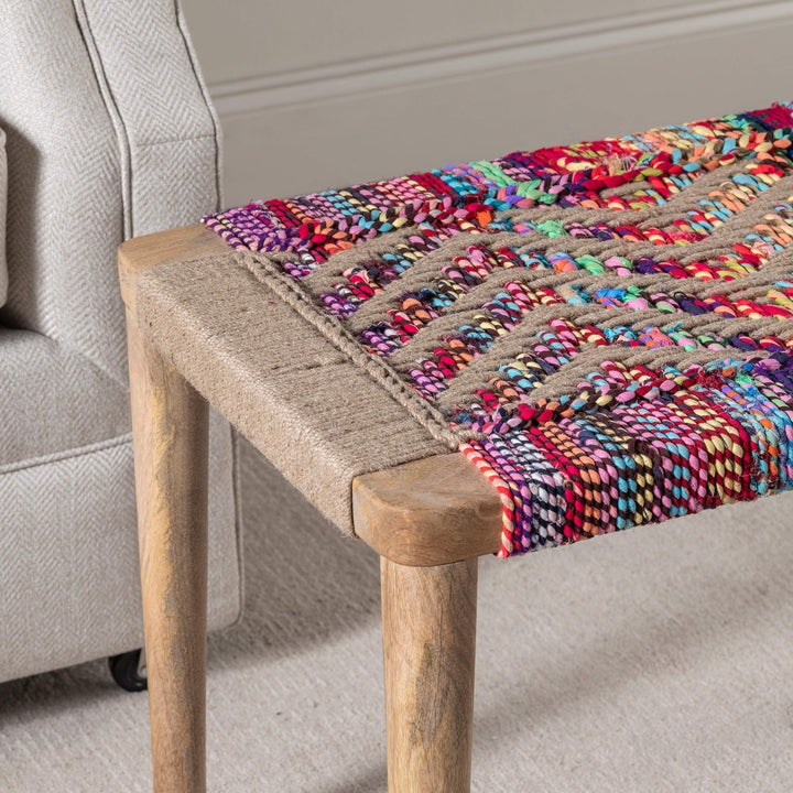 Colorful Woven Bench Multi Color Abstract Bohemian Eclectic Pattern Wood - Diamond Home USA