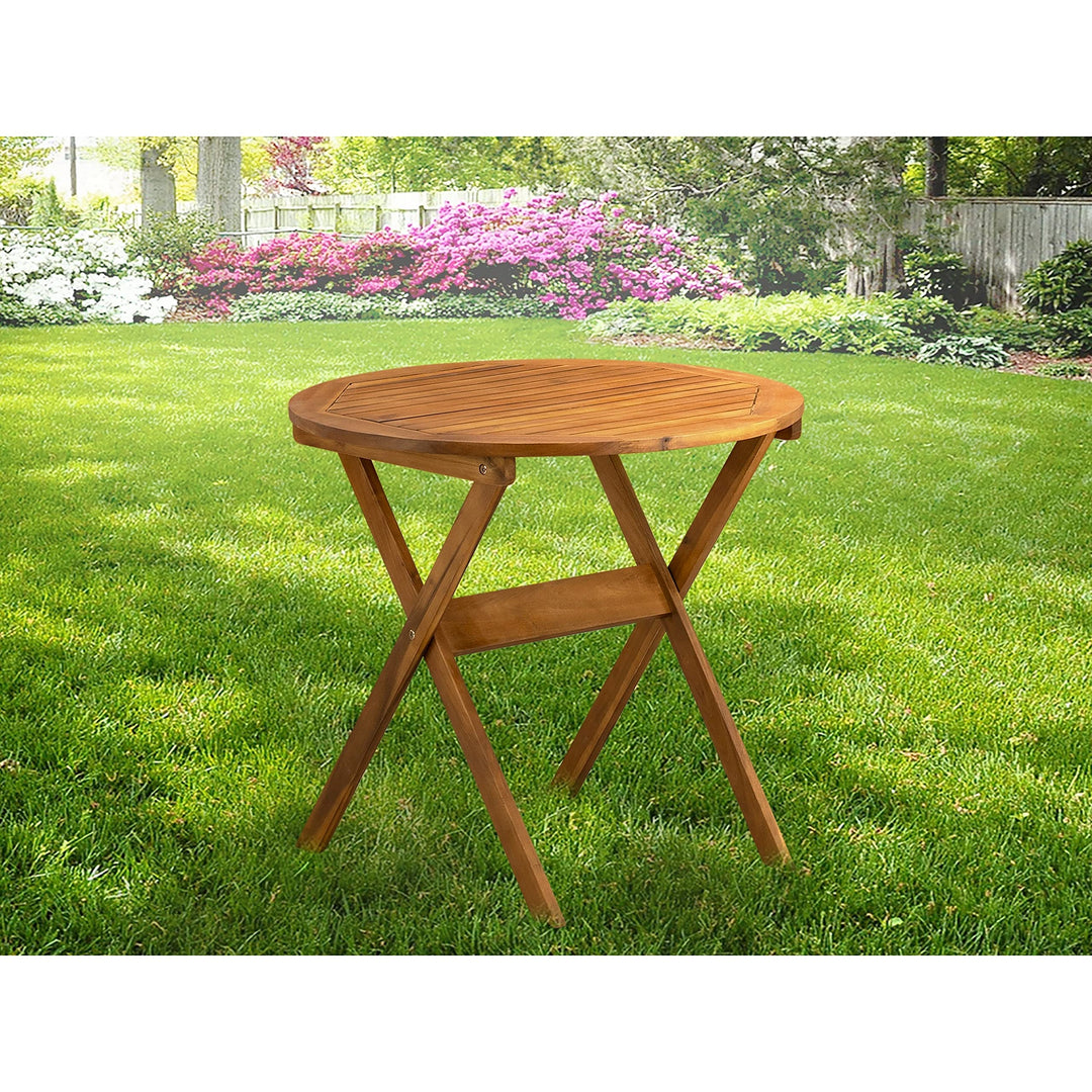 Round Table Made of Acacia Wood in Natural Oil Finish Brown Traditional Wood