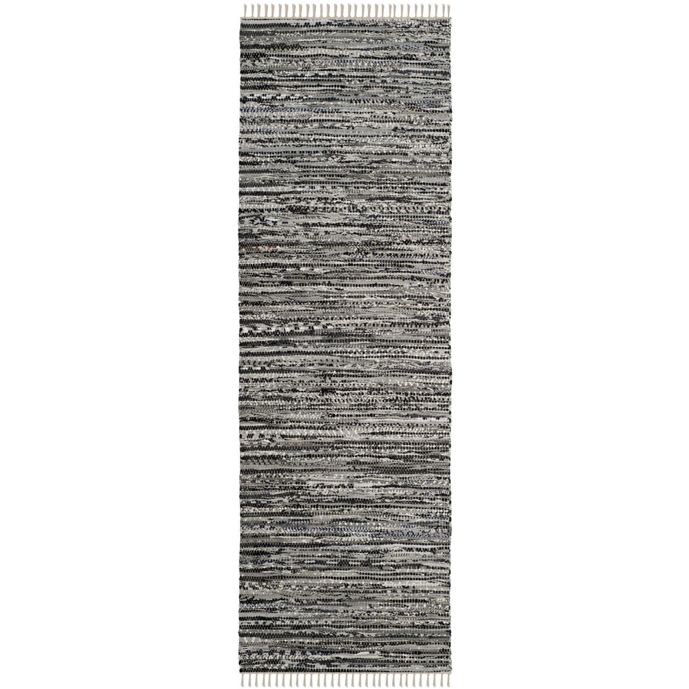 Rag Rug Runner with Tassels White Black Grey Rags Weave Floor Mat Hallway - Diamond Home USA