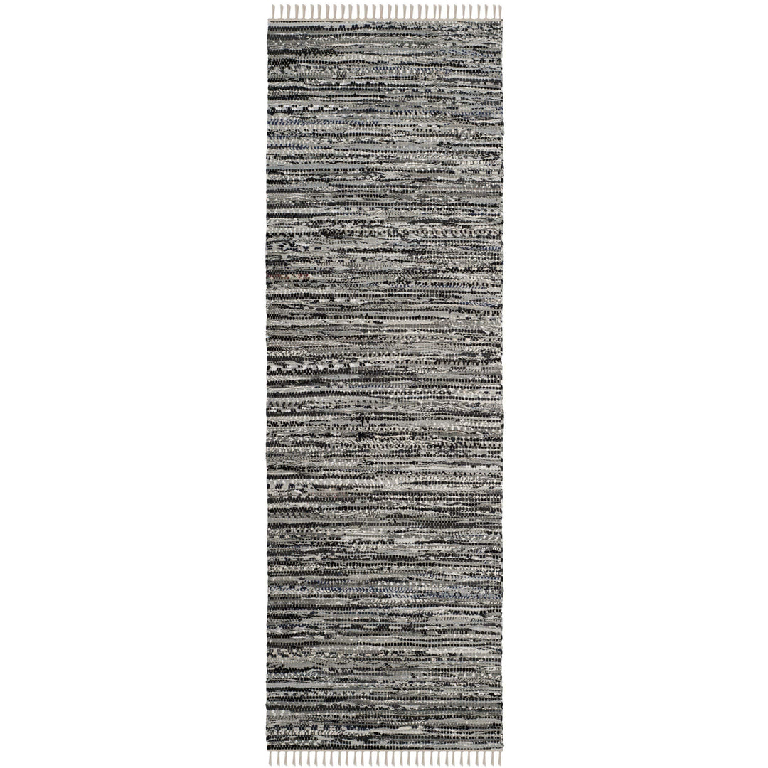 Rag Rug Runner with Tassels White Black Grey Rags Weave Floor Mat Hallway - Diamond Home USA