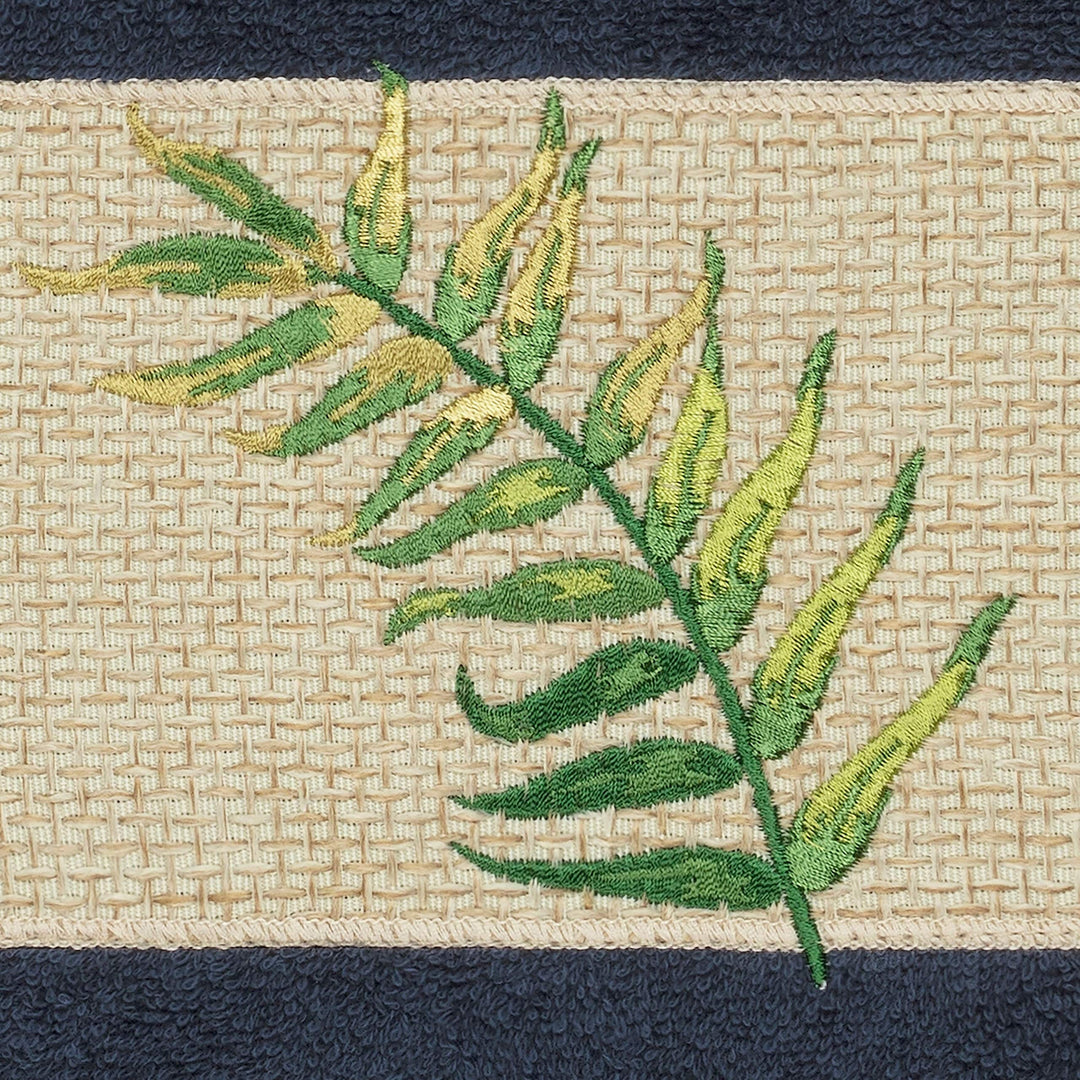 Turkish Cotton Palm Fronds Embroidered Midnight Blue Hand Towel Terry Cloth - Diamond Home USA