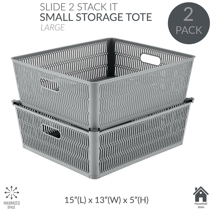 Simplify 4Pk Shallow Slide 2 Stack It Tote Basket|Storage & Organization|Open - Diamond Home USA