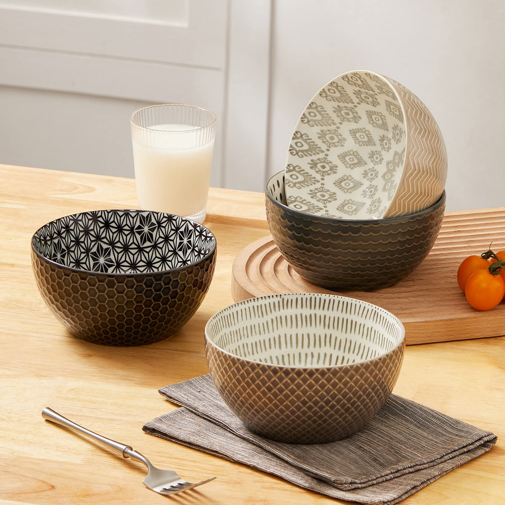Signature Housewares Pad Print Set of 4 Assorted Bowls 6" 28oz PP Gray - Diamond Home USA