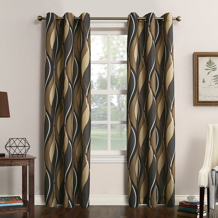 No. 918 Intersect Ogee Print Semi-Sheer Grommet Curtain Panel 48" w x 95" l - Charcoal