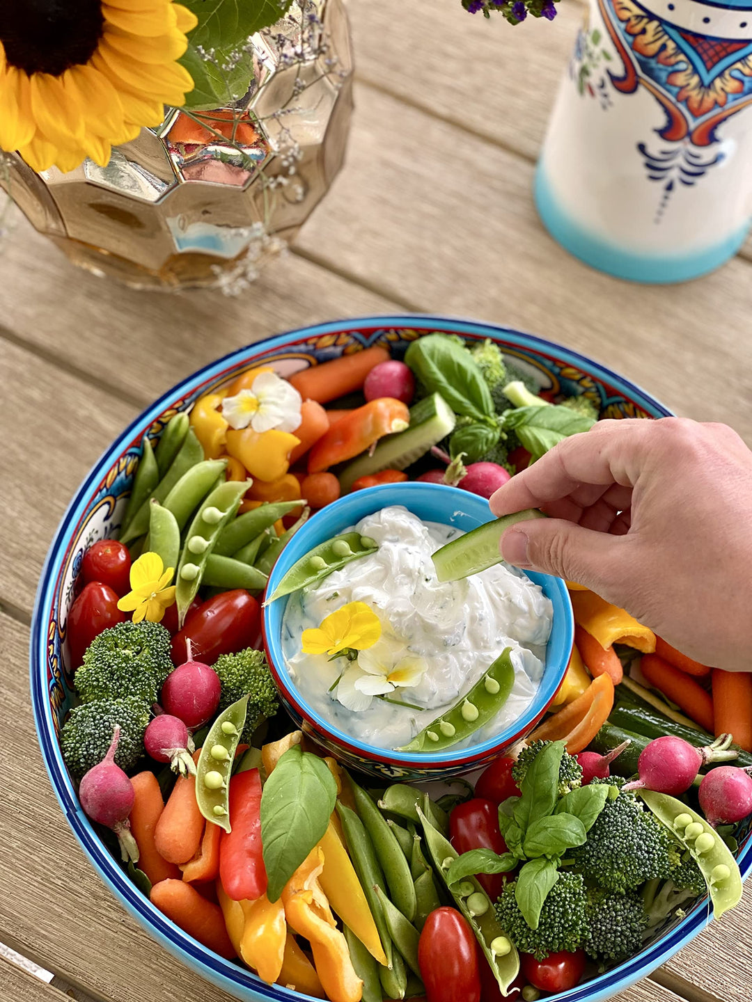 Euro Ceramica Zanzibar Chip and Dip Bowl 2 Piece Set Multicolor 24 ounces - Diamond Home USA