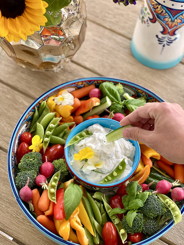 Euro Ceramica Zanzibar Chip and Dip Bowl 2 Piece Set Multicolor 24 ounces - Diamond Home USA