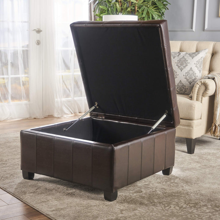 Christopher Knight Home Alexandria Bonded Leather Storage Ottoman Marbled Brown - Diamond Home USA