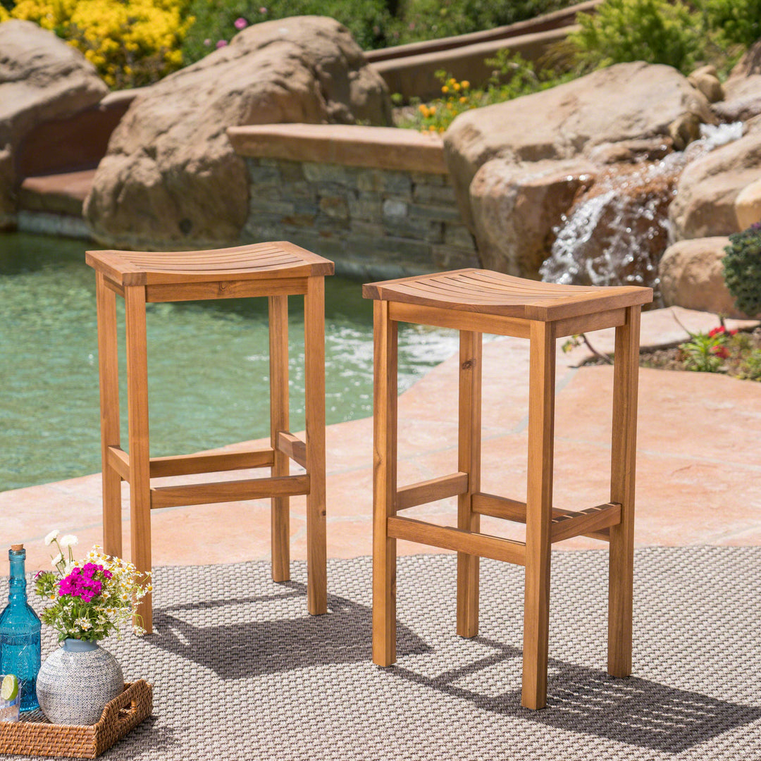 Christopher Knight Home Caribbean Outdoor 30" Acacia Wood Barstools 2-Pcs Set natural stained - Diamond Home USA