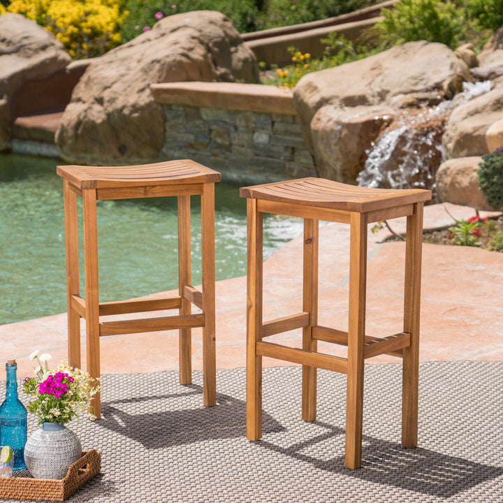 Christopher Knight Home Caribbean Outdoor 30" Acacia Wood Barstools 2-Pcs Set natural stained - Diamond Home USA