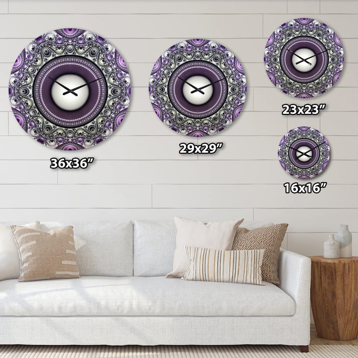 Designart 'Purple Fractal Pattern with Circles' Oversized Modern Metal Clock 23 in. wide x 23 in. high - Diamond Home USA