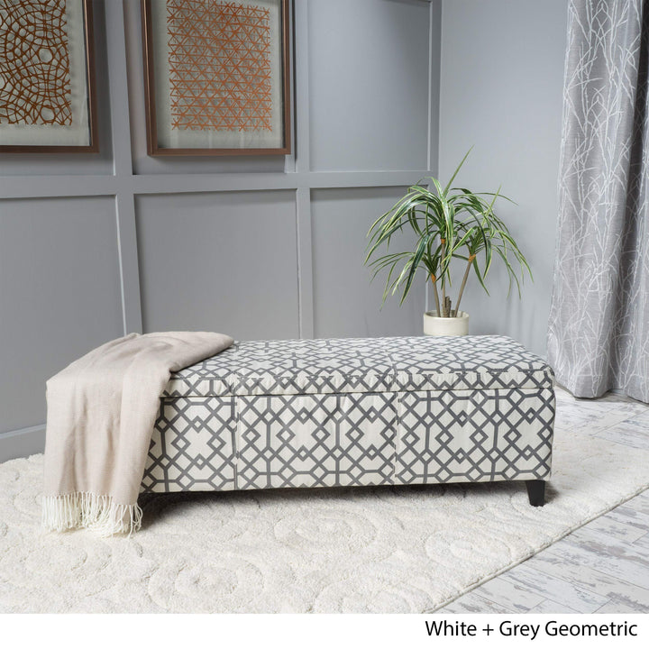 Geometric Fabric Storage Ottoman Bench by Grey White Casual Modern - Diamond Home USA