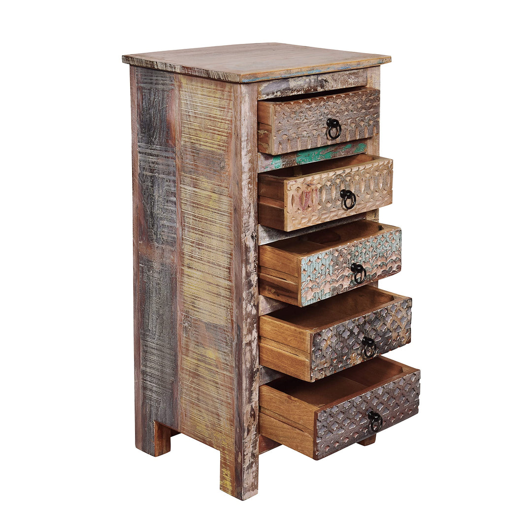 Christopher Knight Home Swint Boho Handmade Reclaimed Wood 5 Drawer Chest - Diamond Home USA