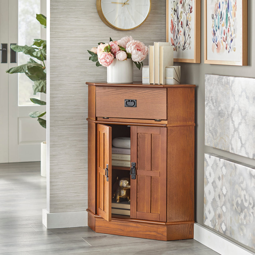 Mission Wood Corner Cabinet 34" h X 24" w 18" l Brown Oak Finish - Diamond Home USA