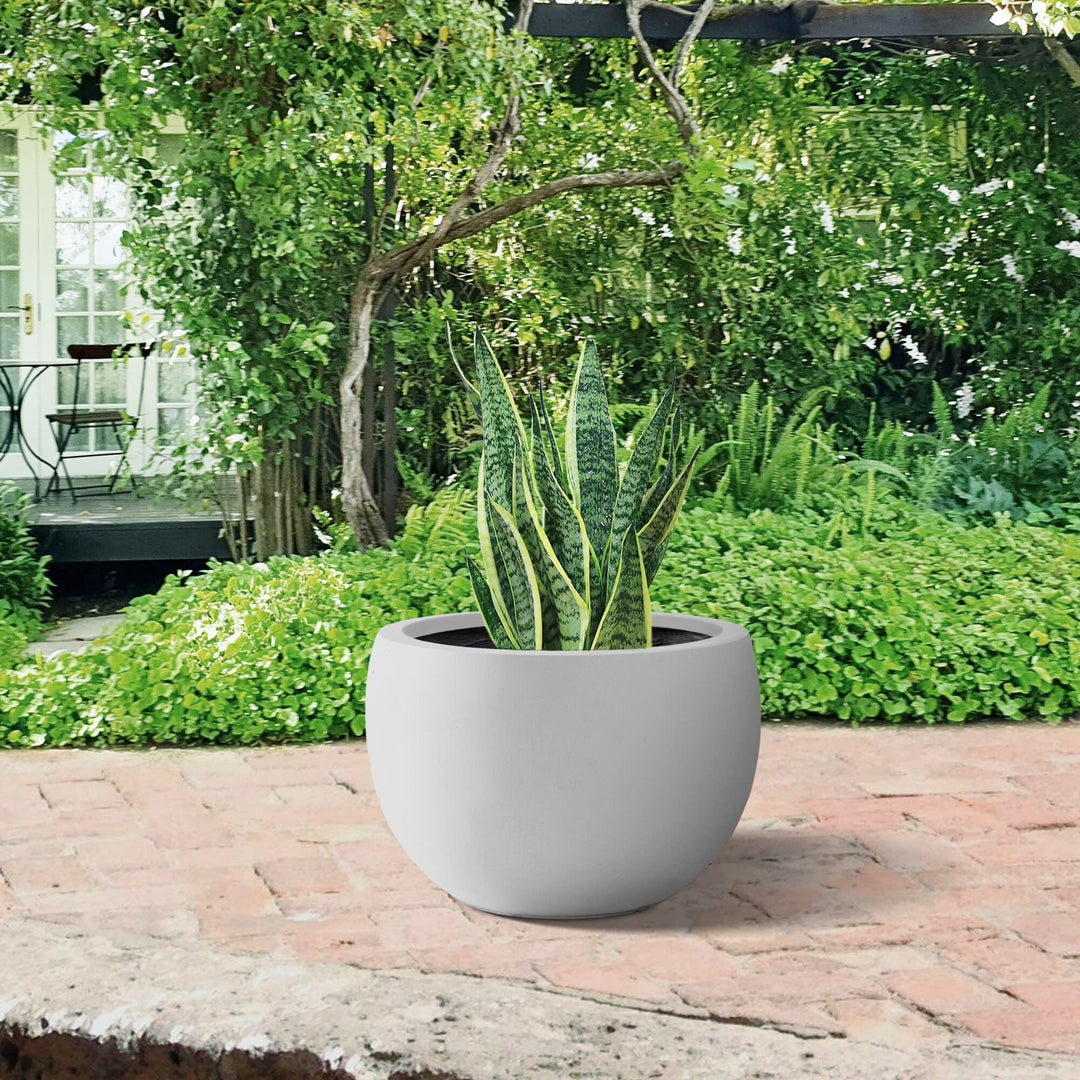 20" D Round Solid White Concrete Planter Pot Outdoor with Drainage Hole Modern - Diamond Home USA